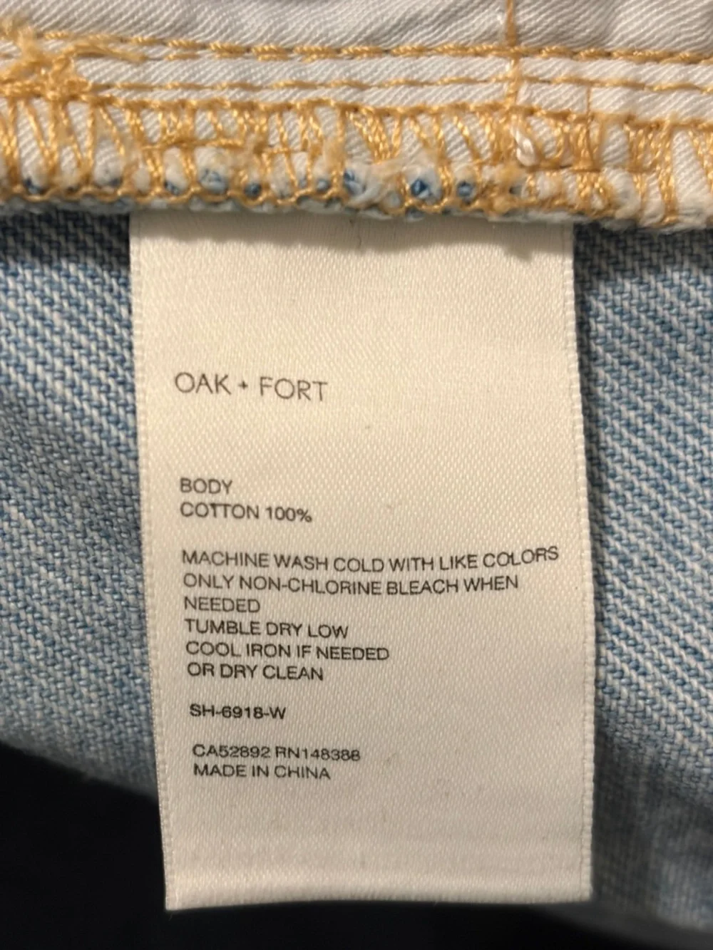 OAK + FORT Light Blue High-Rise Frayed Denim Shorts - Picture 4 of 5